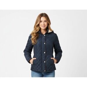 Cisano Los Angeles Womens Size Small Quilted Sherpa Lined Hooded Jacket Navy‎